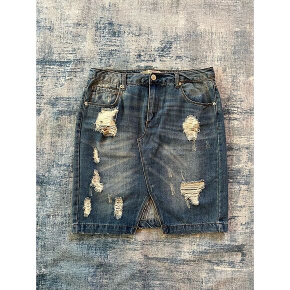 Highway Jeans Distressed Denim Pencil Skirt Size 11 - Picture 1 of 6